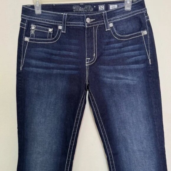 NWOT Miss Me Chloe Bootcut Jeans with Metallic Glitz Faux Flap Pockets Size 32 - Picture 3 of 13